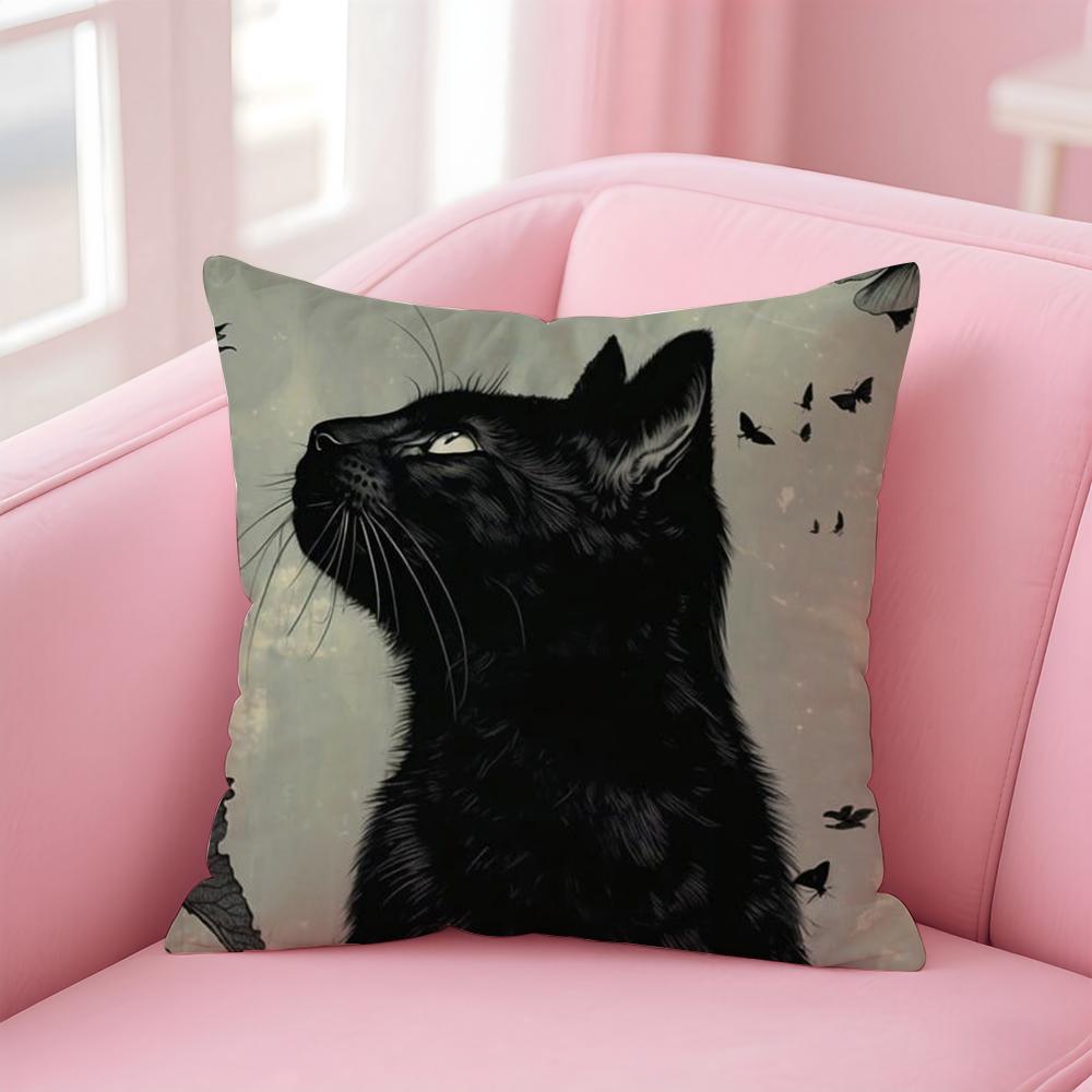 Black Cat Funy Abstract Art Cushion Cover Linen Pillowcase Cover Soft Decor for Sofa Home Room