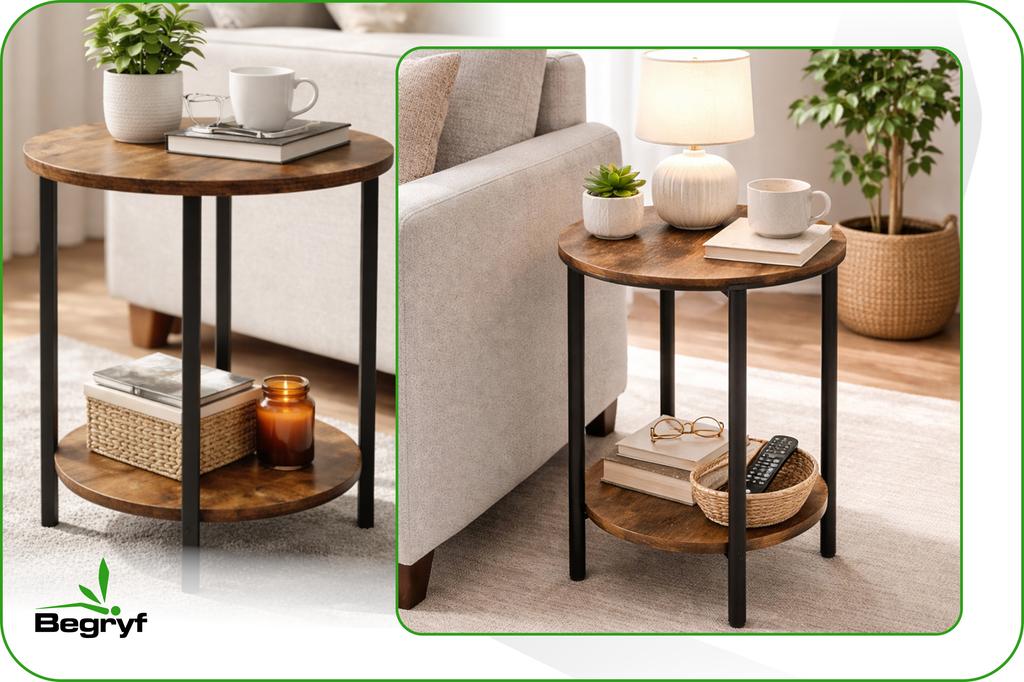 Round Nightstand Dark Brown Cabinet 45X45X62 And Handle