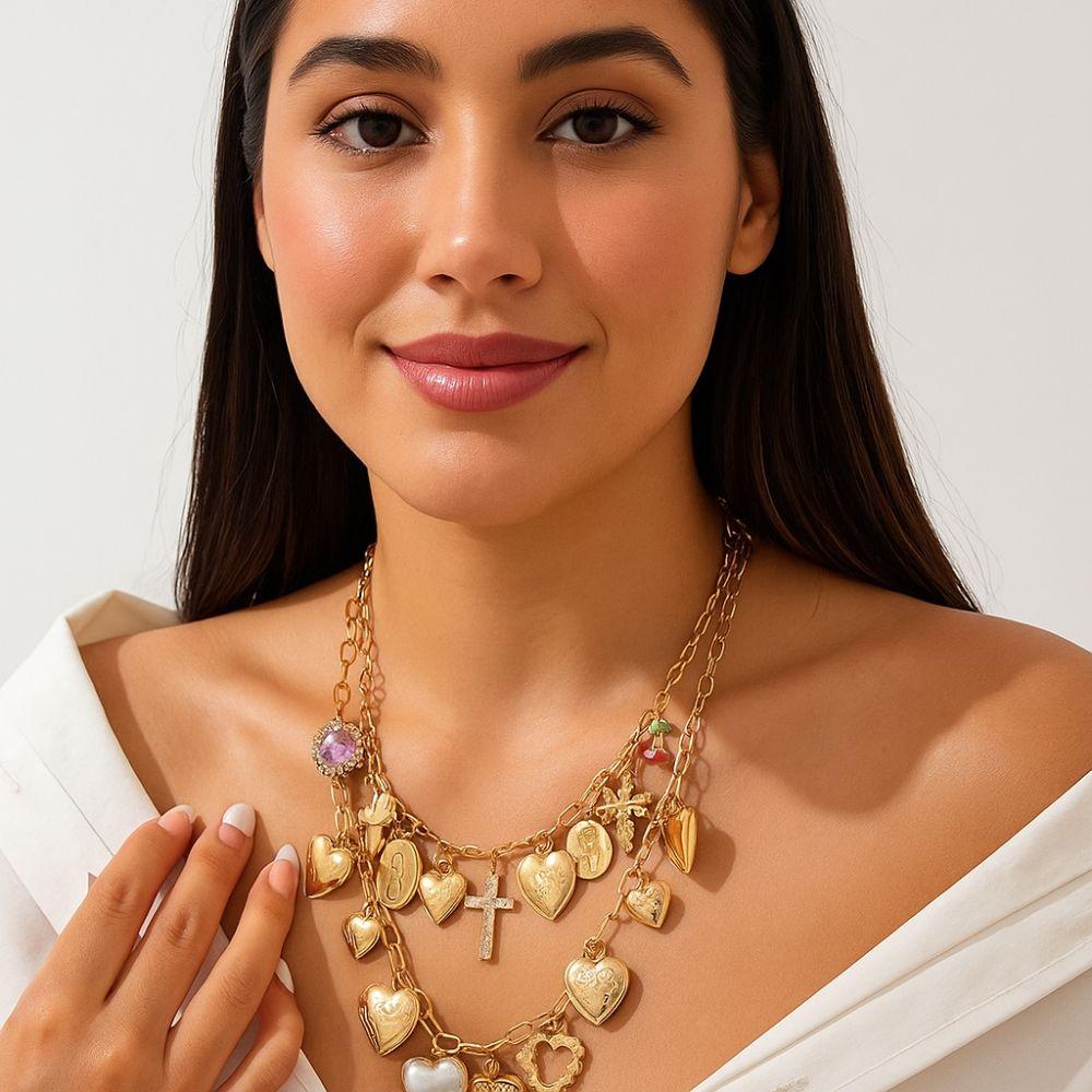 Metal Material Heart Pendant Necklace Imitation Pearl Love Pendant Necklace  Daily Accessories