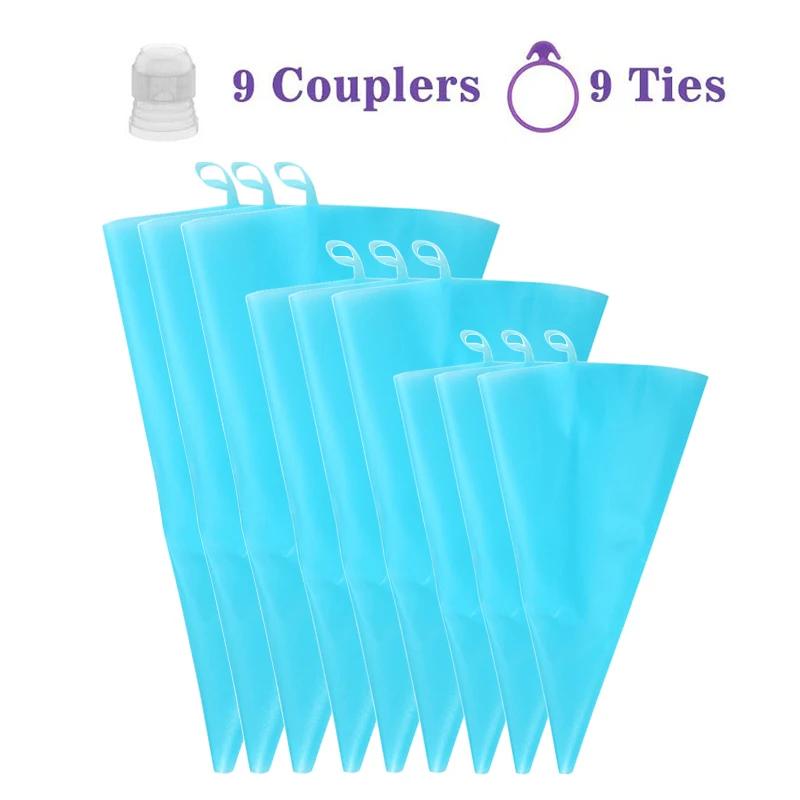 

27 шт./набор многоразовых силиконовых кондитерских мешков для глазури с кондитерскими муфтами и завязками, инструменты для украшения кексов и пирожных 0988