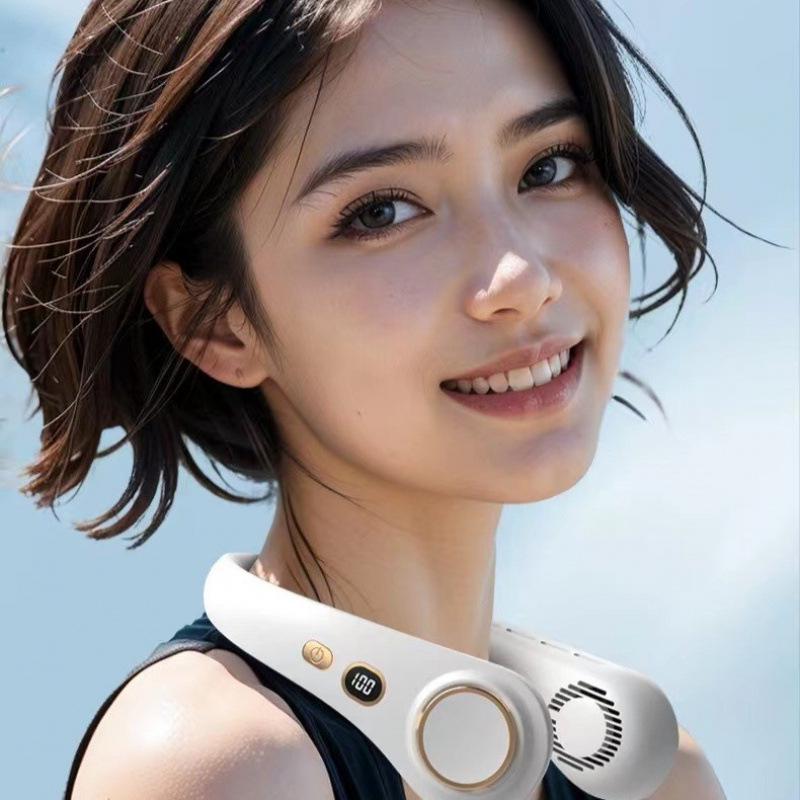 Portable Smart Digital Display Neck Fan with Five Speeds and USB Charging