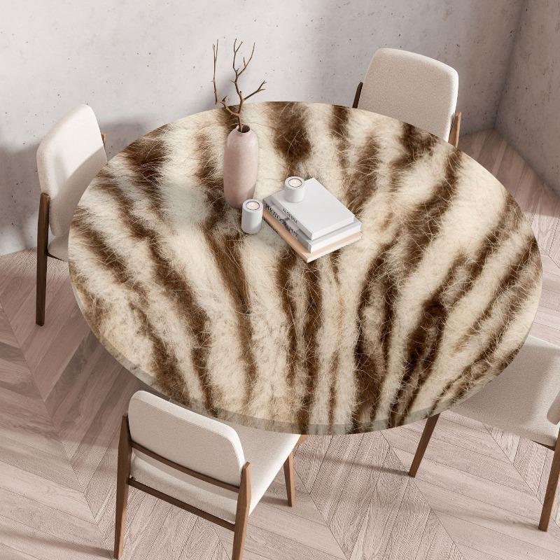 Creative Animal Fur Texture Patten Round Table Cover Fitted Vinyl Tablecloth Elastic Edged Waterproof Dining Table Cloth