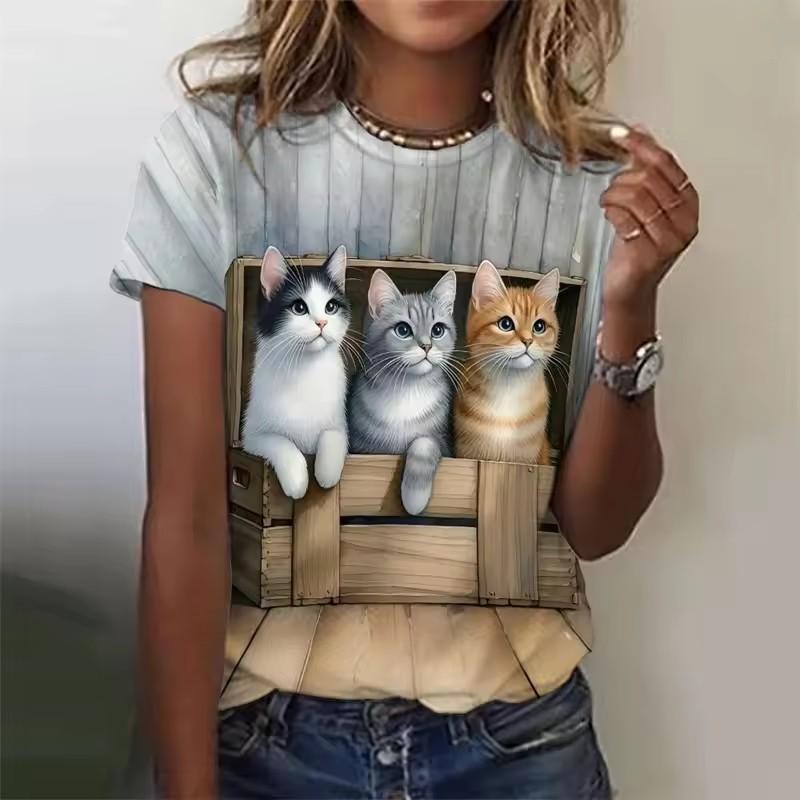 3D printed cute cat and dog pattern women s T-shirt XS