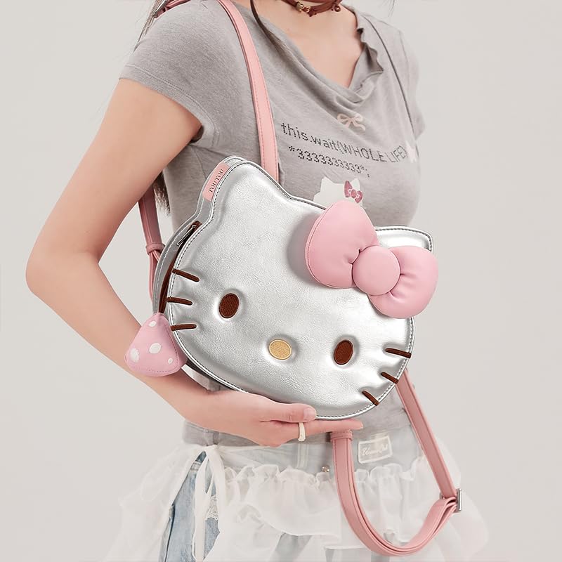 Hello Kitty Collaboration Hello Kitty Backpack for Women Cute Cat Face 3D Large Limited Edition Perfect for Social and Date [Toutou] - Design, Ribbon,
