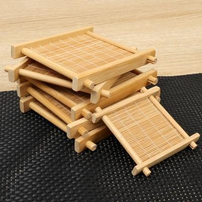 Square Bamboo Teacup Pad Retro Coffee Cup Mug Cup Tableware Heat Insulated Coasters Kitchen Restaurant Decorative Accessories