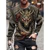 Vintage Men's Long Sleeve T-shirt 3D Golden Dragon Printed T Shirts Harajuku Oversized Top Casual Men's Outdoor T-Shirt Pullover