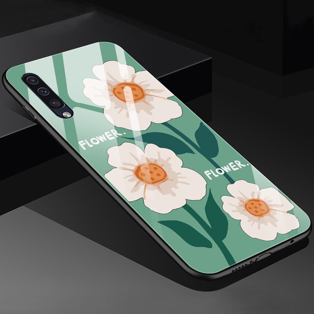 Flower Painting Floral Case For Samsung Galaxy A71 A72 A70 A73 A53 A13 5g A03 A22 A21s A03 Core A42 A52 Luxury Glass Cover Coque