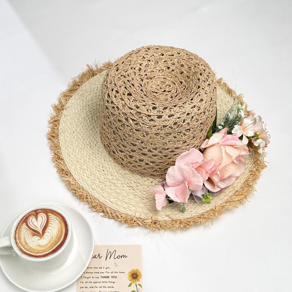 Summer big brim sun hat women's fashion ins seaside sun protection straw hat pastoral pearl face small sun hat