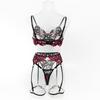 Embroidered Lace Lingerie Set: 4-Piece Transparent Bra & Panties