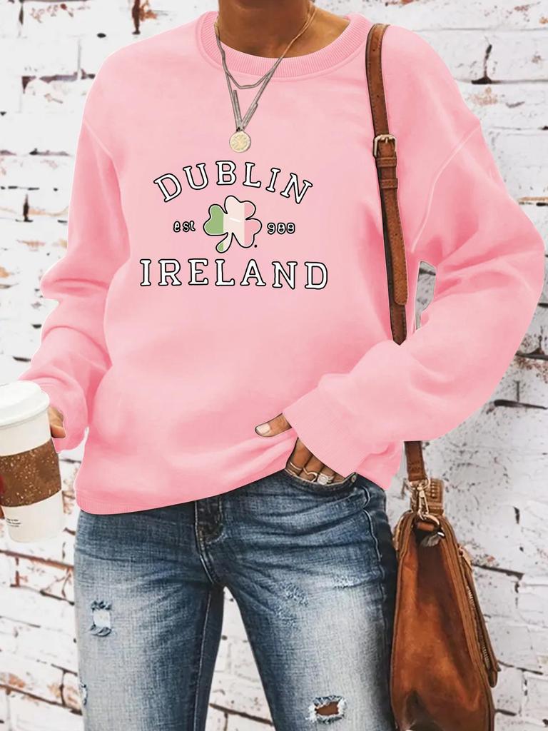 2024 Clover Print St. Patrick's Day Crew Neck Sweatshirt