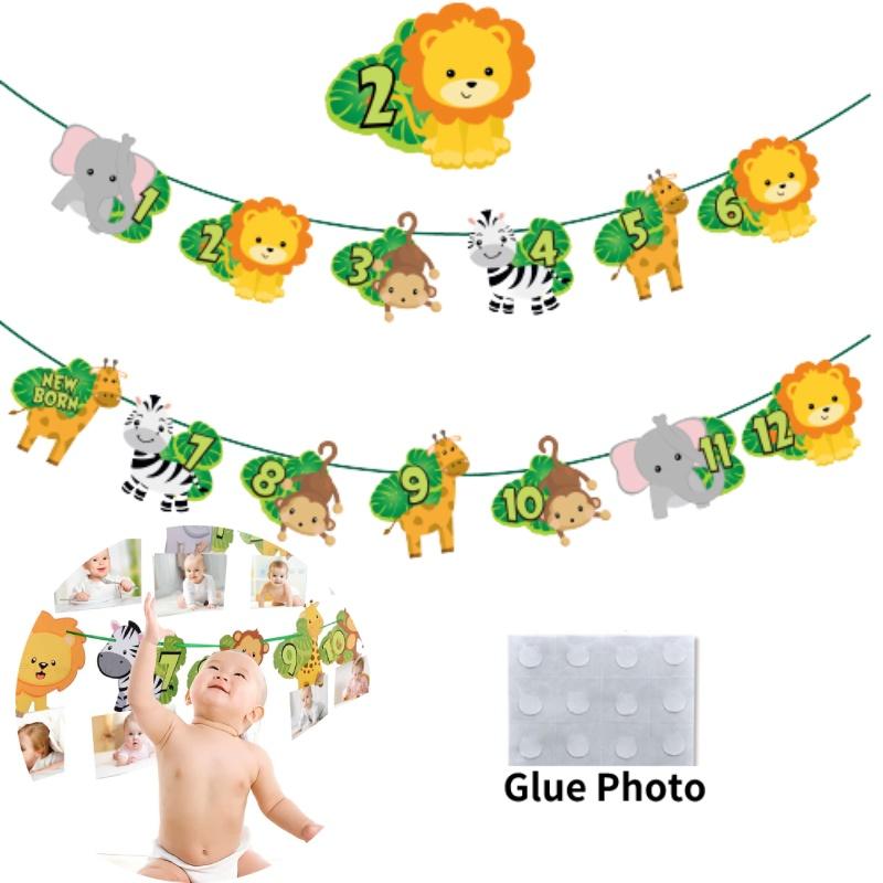 Huipai Brand 12-month Animal Birthday Banner Premium Quality Paper Material For Party Decor