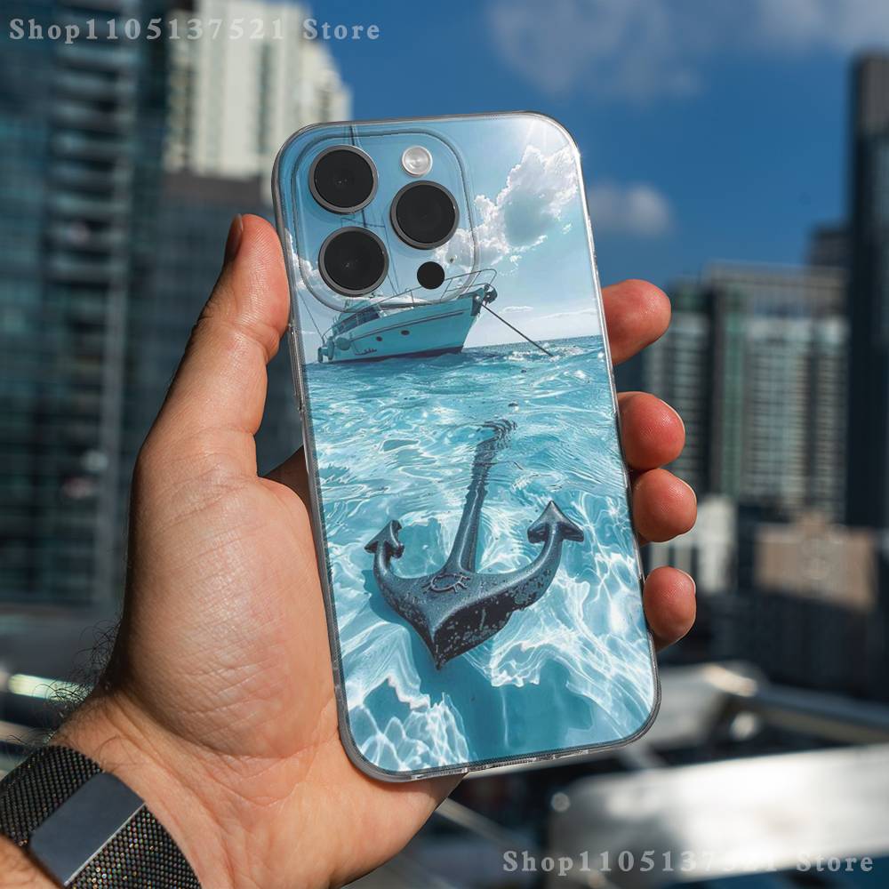 Painting Art Anchor Phone Case For iPhone 17,16,15,14,13,12,11 Pro,Max,Plus,XR,Mini,E Clear Full-coverage Soft Cover