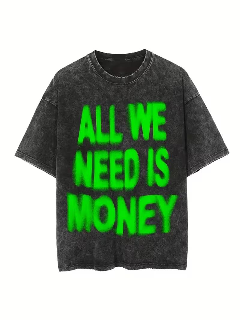 Black Tshirt Retro Wide Washed Distressed Design Rugby Print Tshirt S