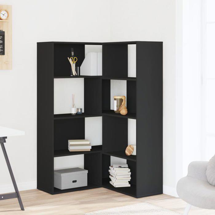 VidaXL Corner Bookcase with 4 Shelves Black Engineered Wood 3307811