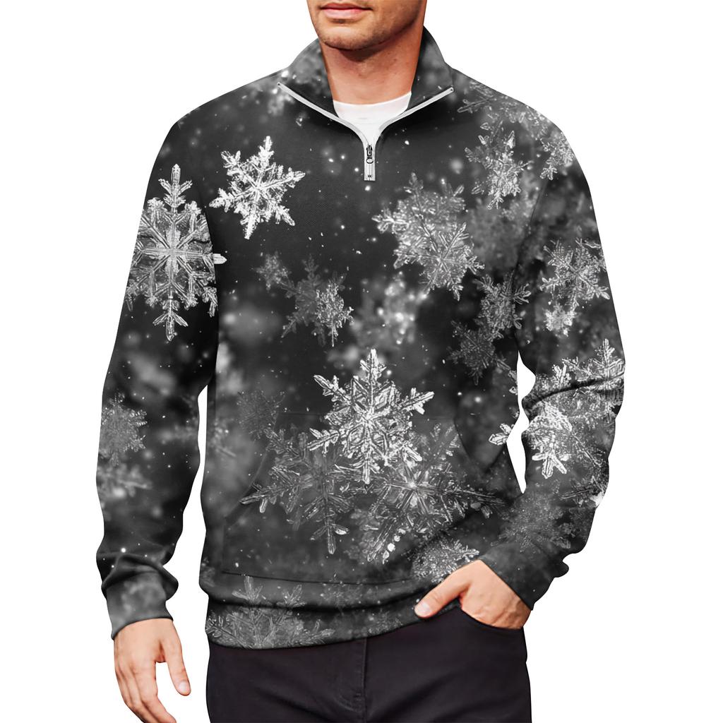 Men's Loose Casual 1/4 Zip Sweatshirt Fashion Printed Long Sleeve Top With Pockets