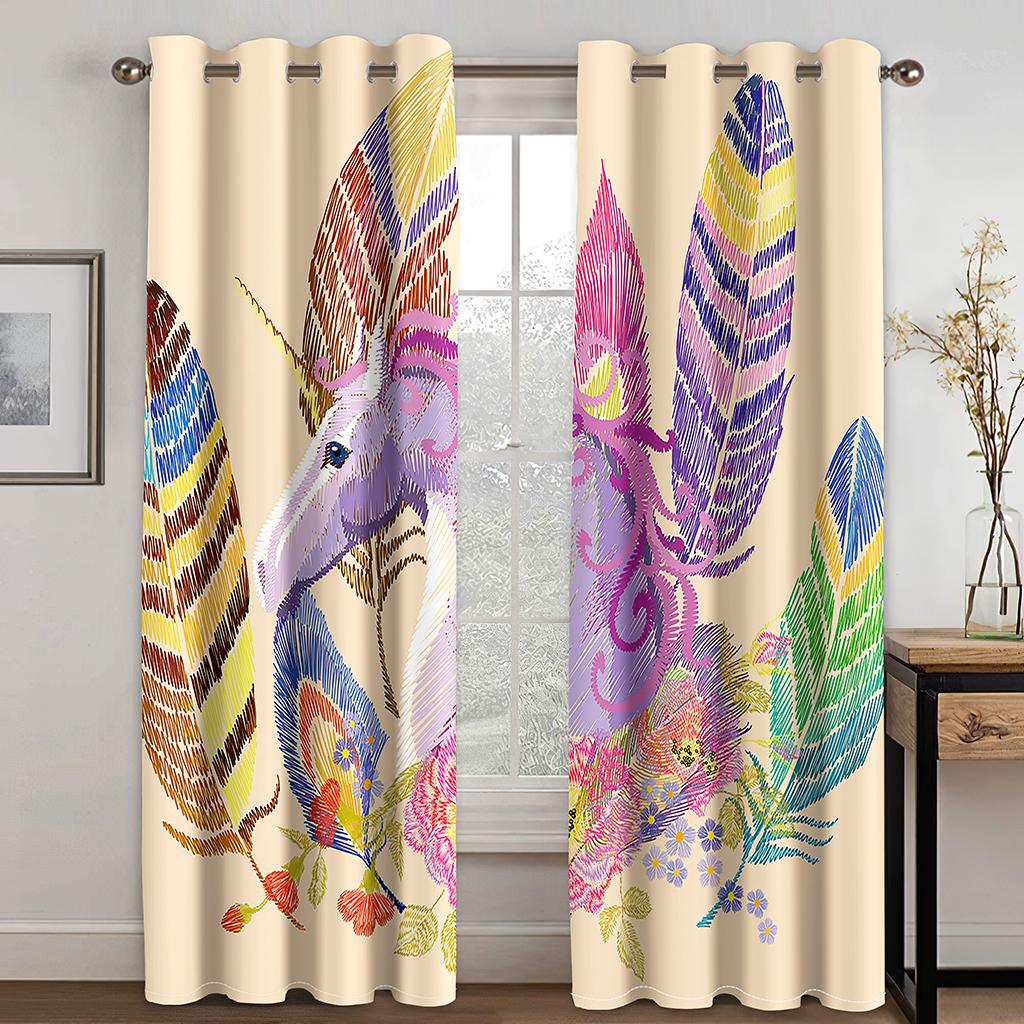 3D Digital Print Feather Curtains for Living Room, Sunshading, Thermal Insulated, Window Treatment, Luxurious Drapes Panels, Dec