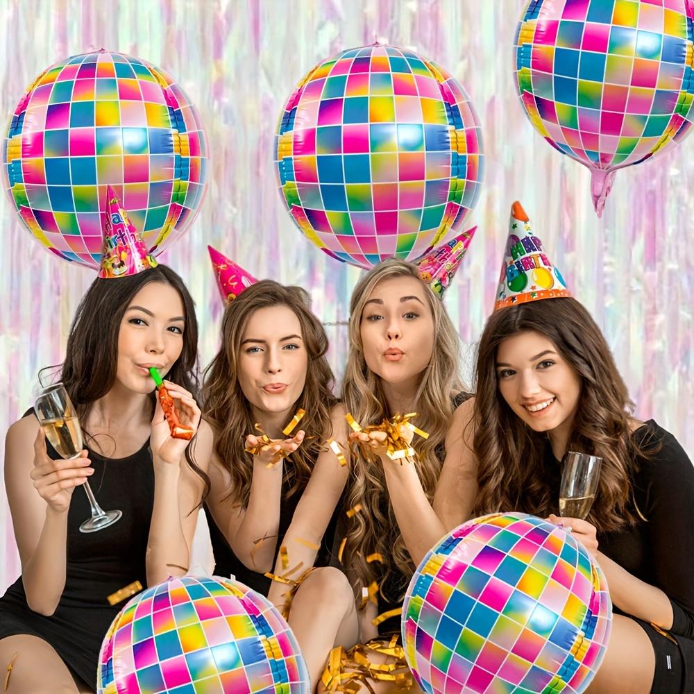 6-Pack Rainbow Disco Balloons, Disco Foil Balloons, Suitable for Birthday Parties, Disco-Themed Party Decorations
