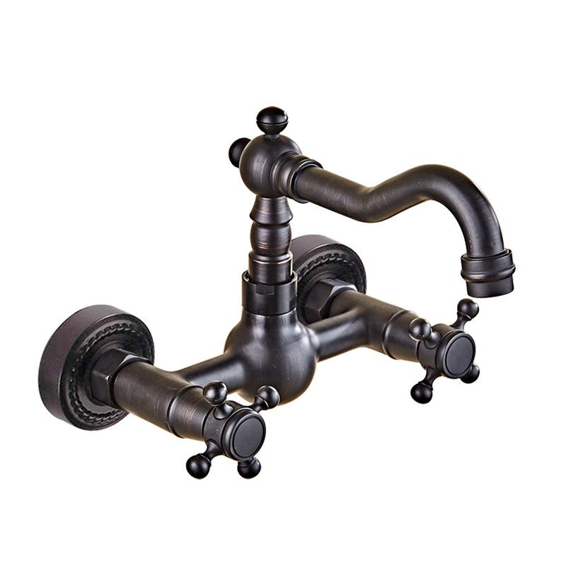 Antique Wall Mounted Basin Faucets Bathroom Black Dual Handles Bathtub Faucet Hot Cold Water Mixer Tap Torneira Do Banheiro Gold