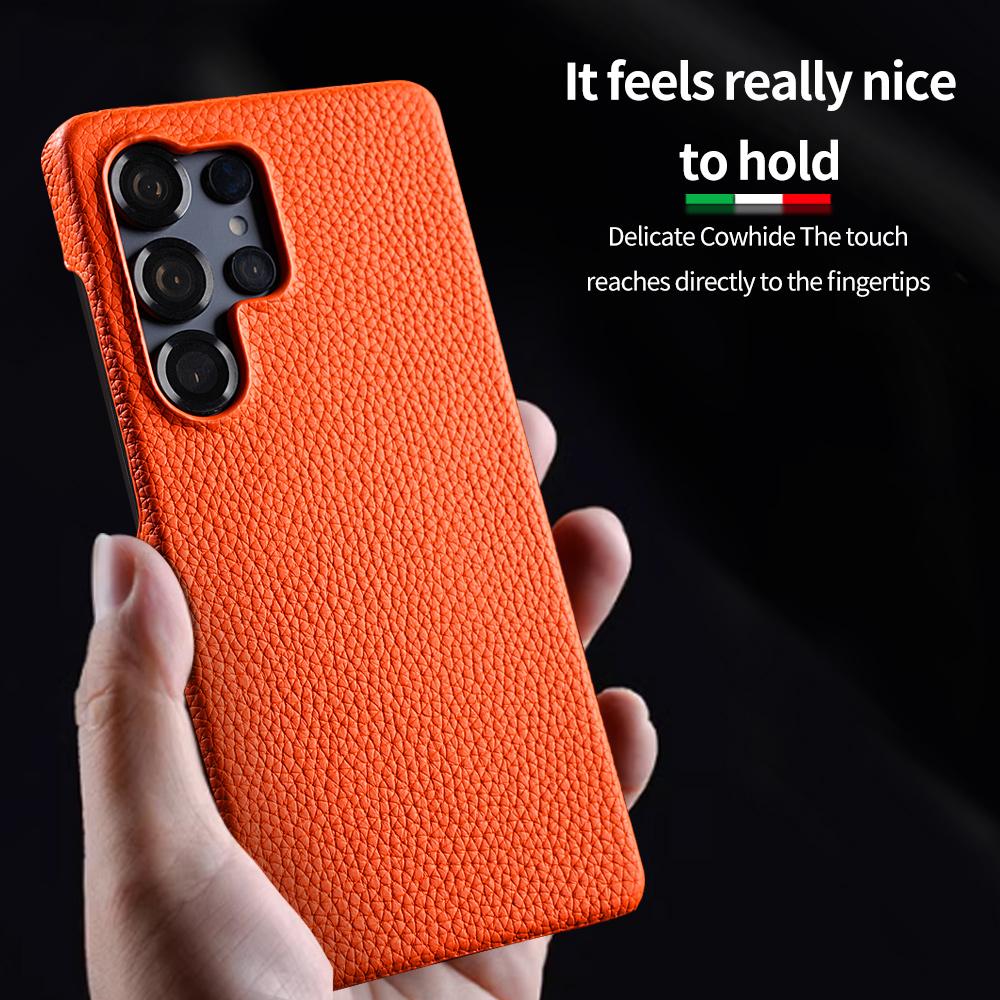 for Magsafe Case for Samsung Galaxy S24 S25 Ultra Plus Natural Cowhide Lychee Leather Magnetic Protector Luxury Phone Back Cover