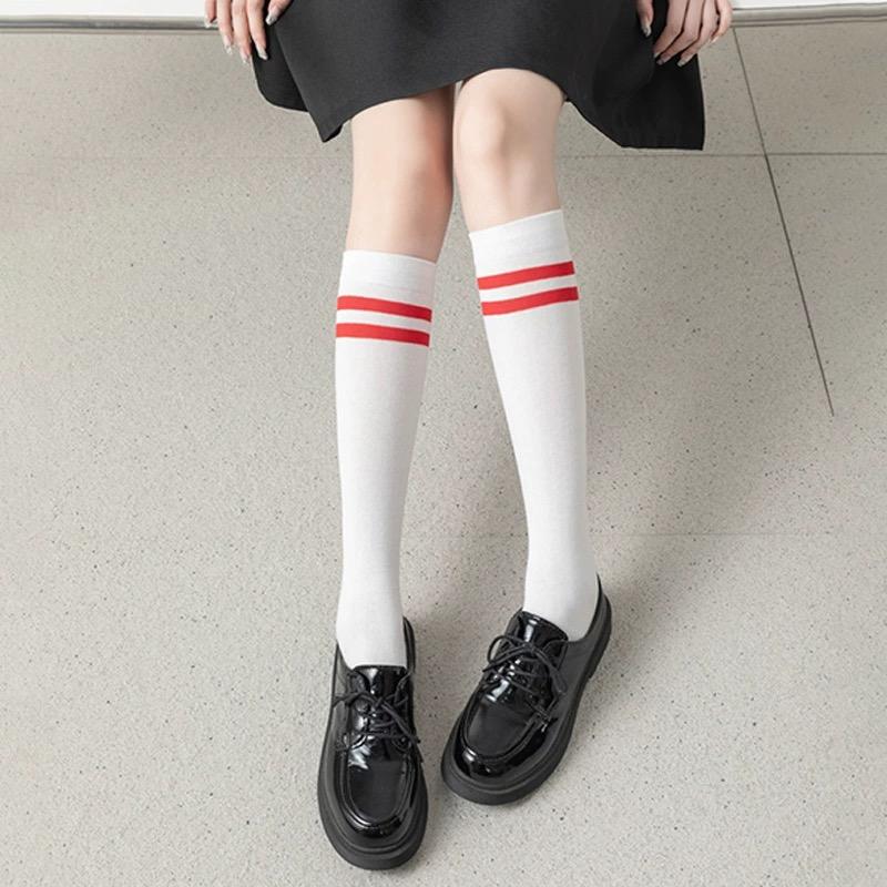 Women Striped Cotton Long Socks Japanese JK Black White Knee High Stockings Students Girls Solid Color Long Tube Leg Warm Socks