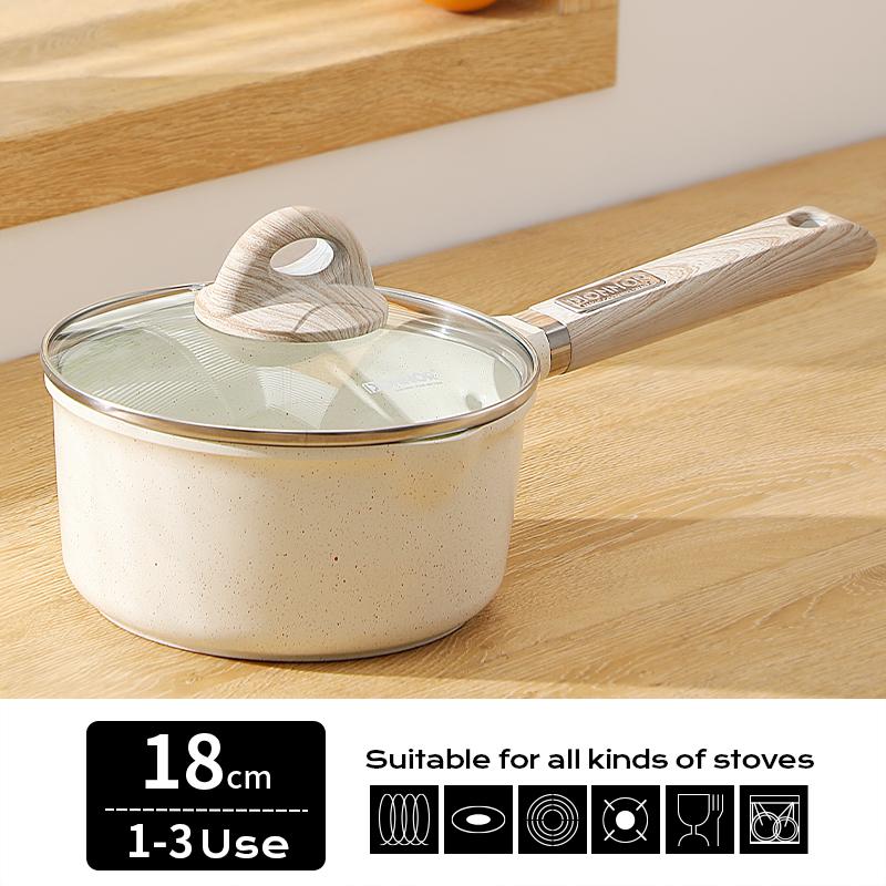 DONNOR Ceramic Nonstick Sauce Pan with Lid 2QT Milk Pot Compatible with All Stovetops 1-3 Use PFAS / PFOA Free,white