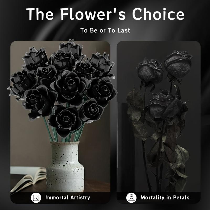 Set de construcție Buchet de trandafiri negri 585 buc Flori artificiale gotice Cărămizi pentru decorarea casei Jucării educaționale pentru copii Cadouri de sărbătoare