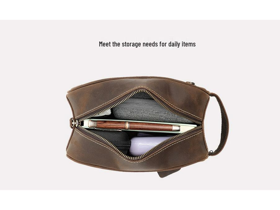 Men's Genuine Leather Clutch & Wash Bag - High-End Retro Design