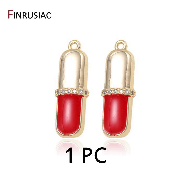 

DIY Jewelry Accessories 14K Gold Plated Brass Zircon Enamel Lipstick Shape Charms Earring Necklace Pendants,Supplies For Jewelry
