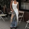 2025 Sexy Sleeveless Side High Split Dress Solid Backless Women Midi Dresses Summer Party Club Streetwear Clothes Y2K