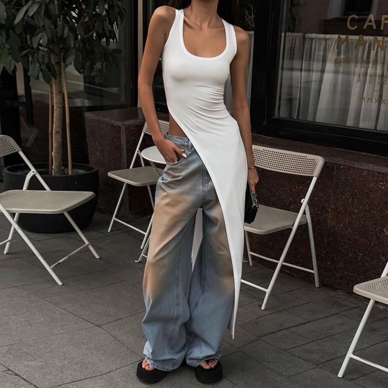2025 Sexy Sleeveless Side High Split Dress Solid Backless Women Midi Dresses Summer Party Club Streetwear Clothes Y2K
