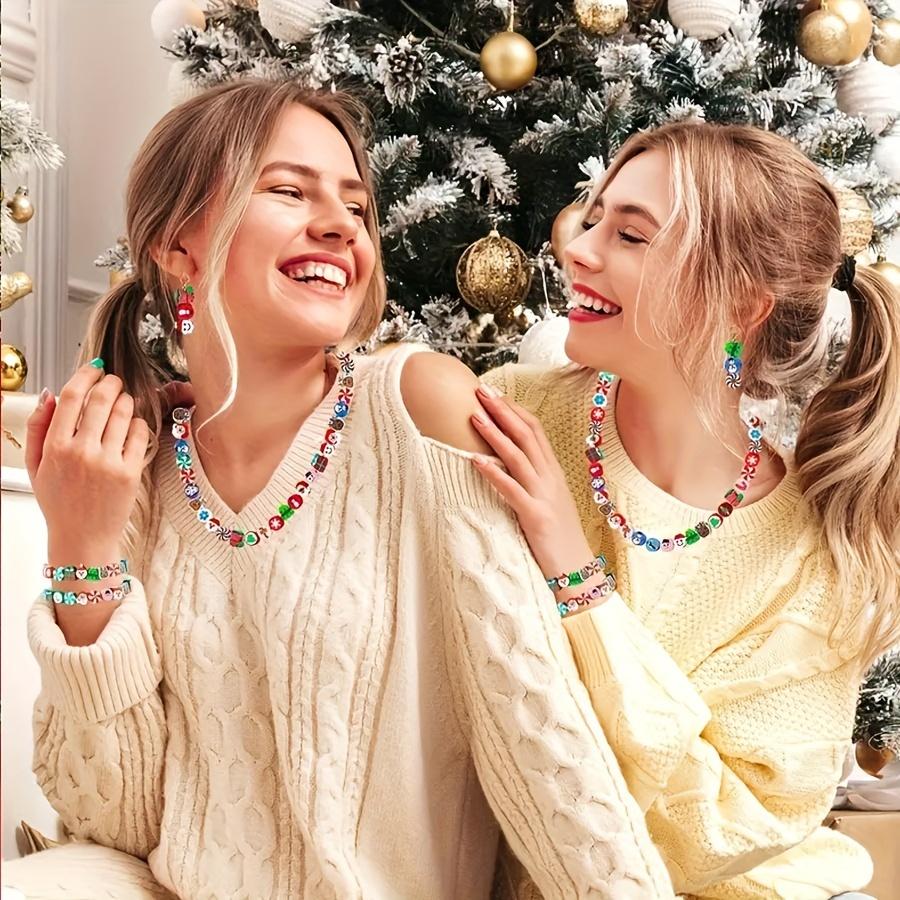 Weihnachts-Tonperlen 100 Stück Weihnachts-Polymer-Tonperlen Gemischt Lose Zwischenperlen für DIY Schmuckherstellung, Armbänder, Ohrringe und Halsketten-Bastelarbeiten