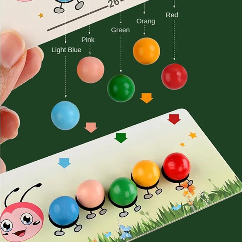 Wooden Caterpillar Clip Beads Games Montessori Toy Color Matching Parish Learning Fine Movement Training Educational Kids Toy