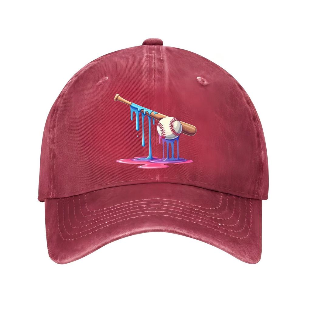 Dripping Baseball Bat and Ball Baseball Cap Adjustable Cotton Print Casual Sports Hat for Adults