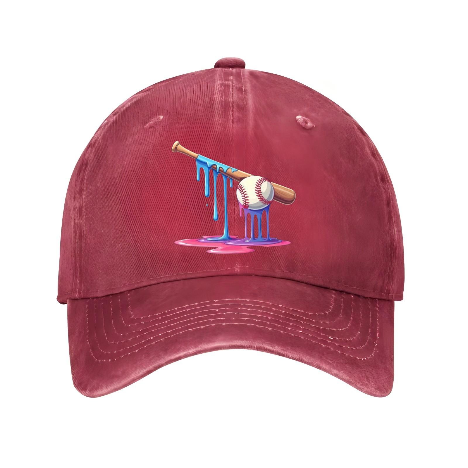 Dripping Baseball Bat and Ball Baseball Cap Adjustable Cotton Print Casual Sports Hat for Adults One Size