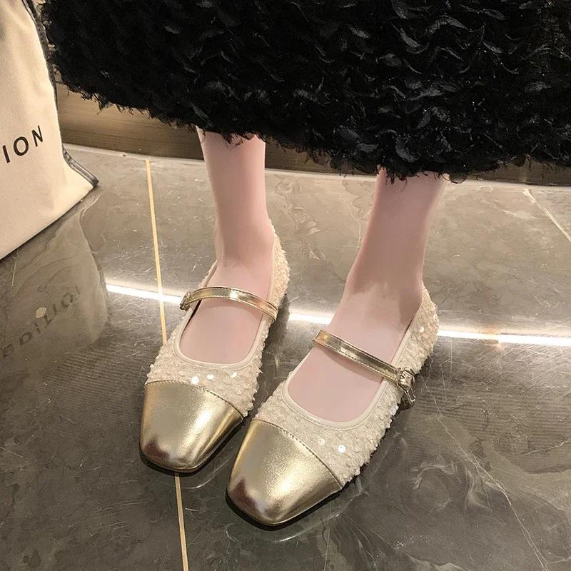 Moda 2024 Europejska Amerykańska Moda Eleganckie Damskie Buty typu Fasolki Kwadratowy Nosek Płytkie Baleriny typu Fasolki Damskie Buty do Pracy Pielęgniarskie