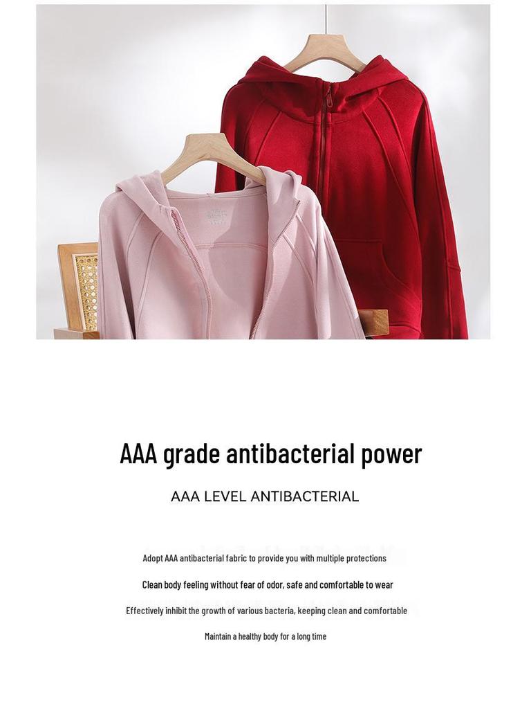 Damska bluza z kapturem zapinana na zamek, podszyta polarem - Ciepły kardigan sportowy z długim rękawem