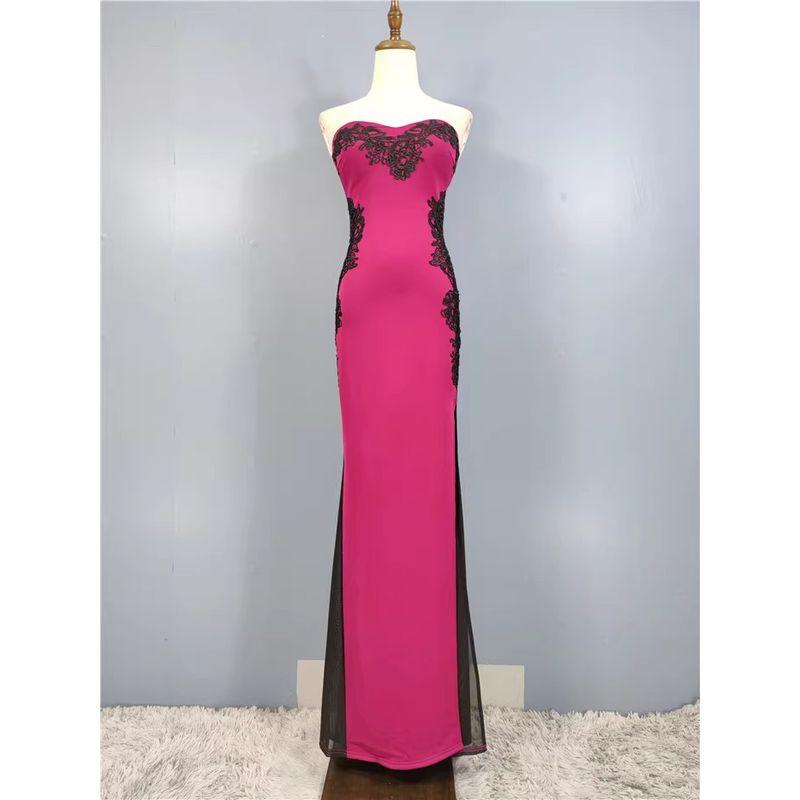 

Li Embroidered Mesh See-through Socialite Dress Chest Wrap Rose Red XL(14)