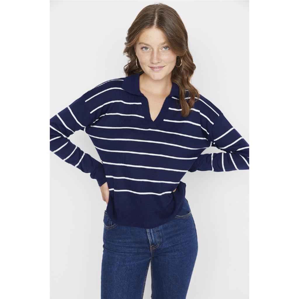 Navy Blue Striped Knitwear Sweater Twoaw22kz0735