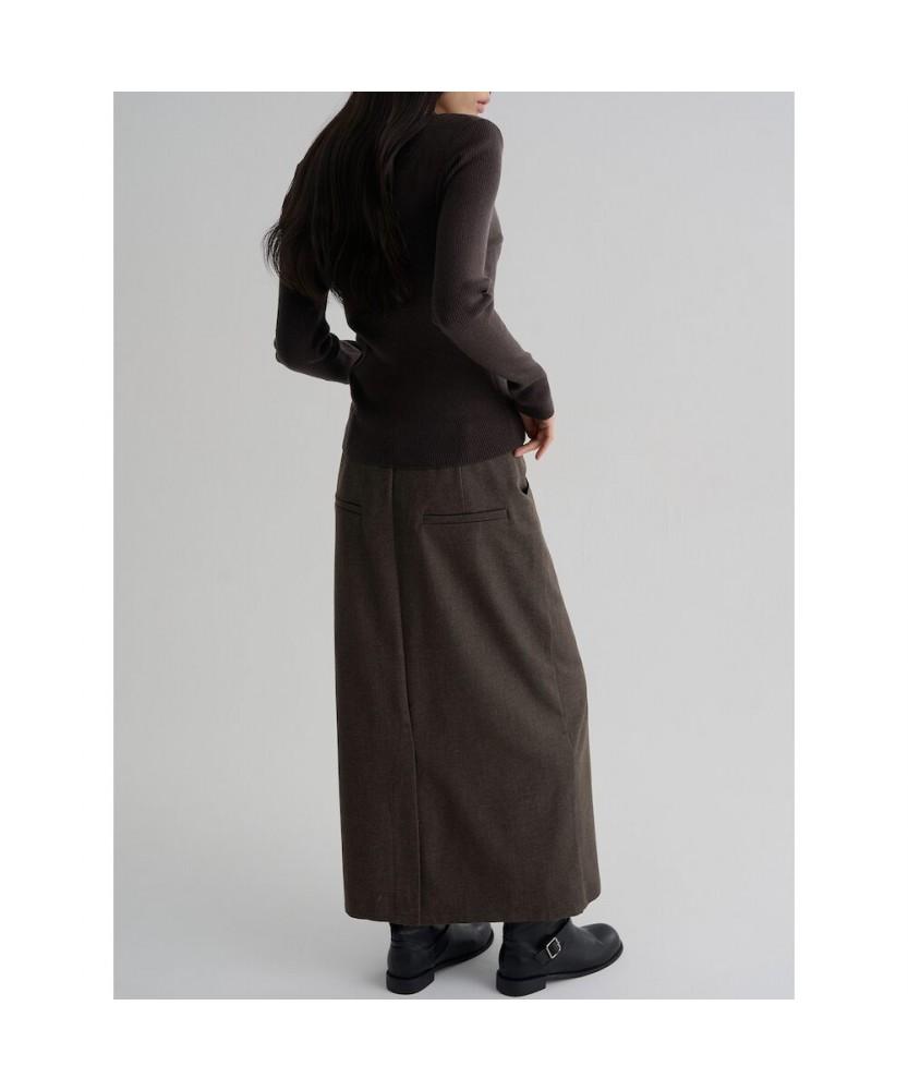 8SECONDS Belted H-Line Long Skirt Khaki