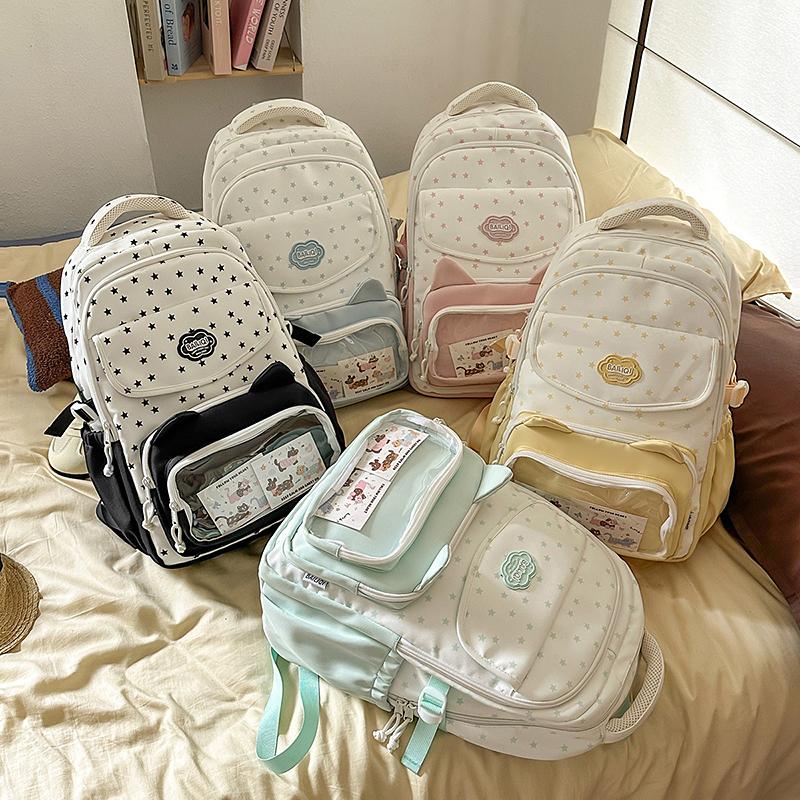 Stars Print Backpack Junior High School Students Class Book Bag Girls Large Capacity Schoolbag