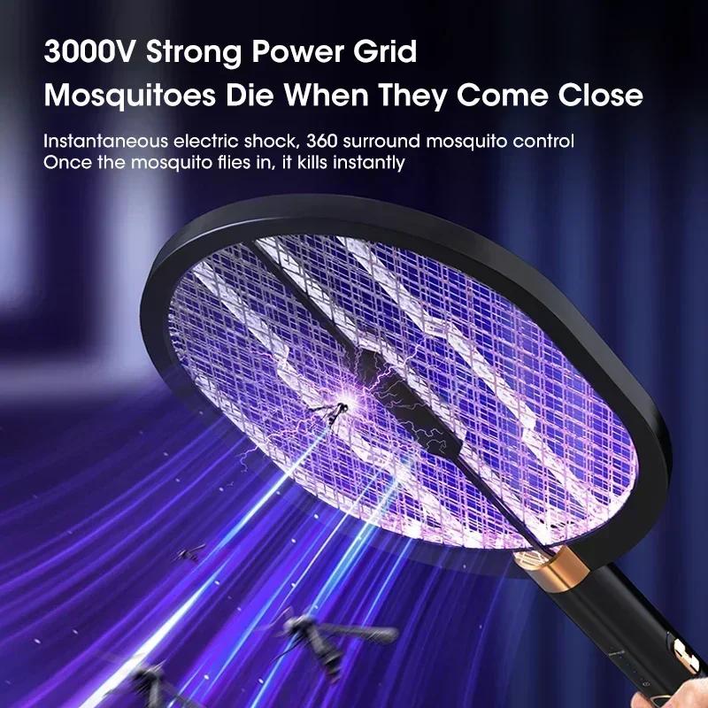 Rechargeable 3000V UV Electric Mosquito Swatter Portable USB Insect Killer Indoor Outdoor Home Garden Camping Travel