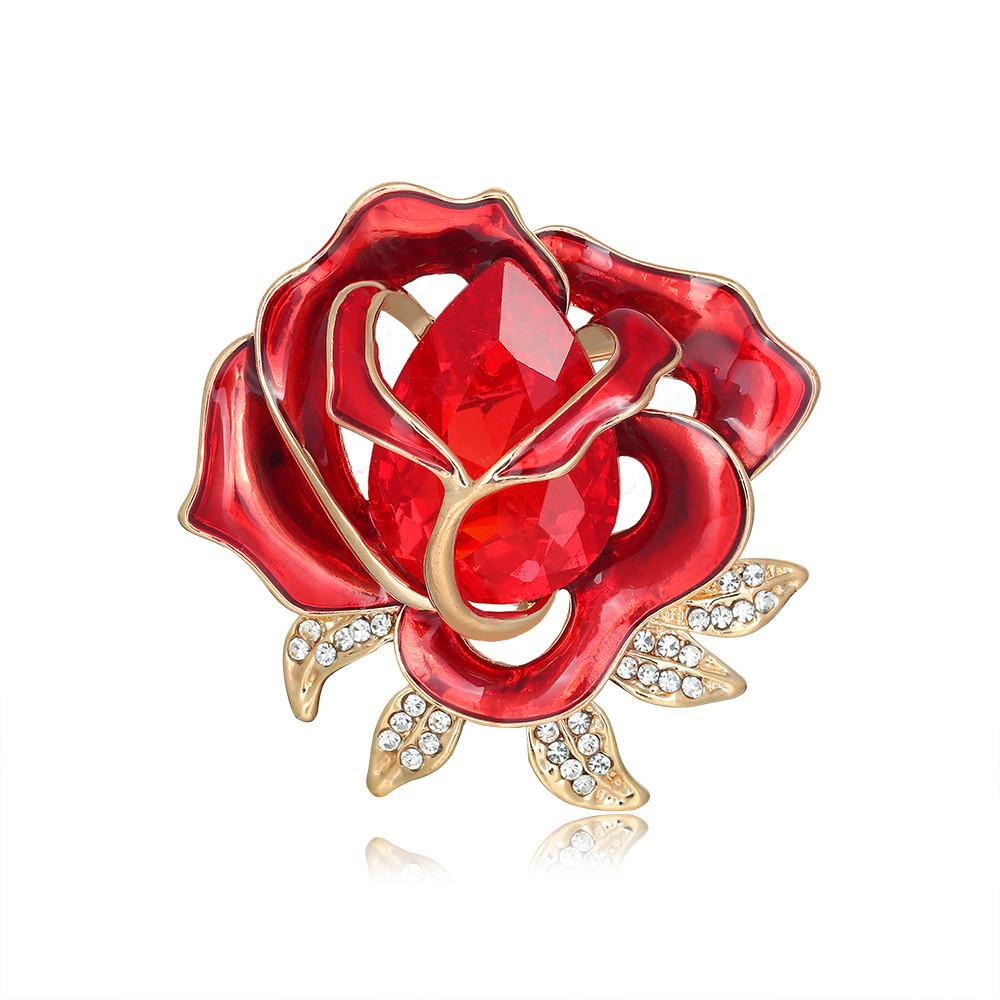 Vintage Crystal Rose Brooch Alloy Flower Pin Fashion Accessory For Women
