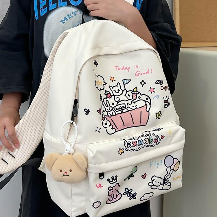 Schoolbag1011 New Junior High School and College School Bag Simple Graffiti Cute Backpack Unisex Large Capacity Backpack Trend