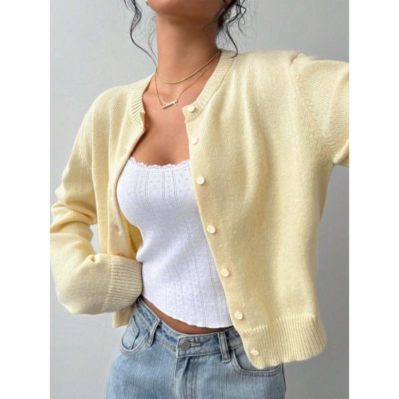 Women S Long Sleeve Knit Cardigan Sweater Short Length Loose Fit