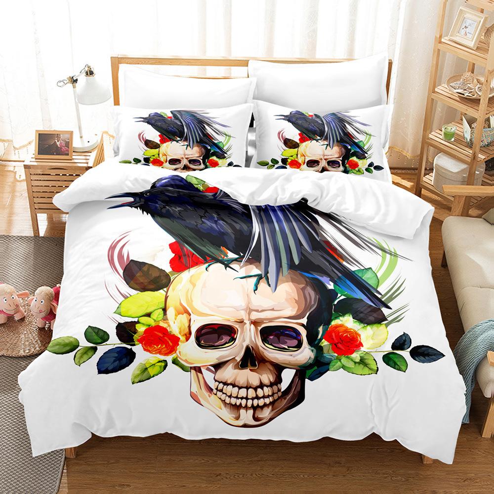 Schädel High Definition Digitaldruck Heimtextil Bettlaken-Set Bettlaken Bettbezug Horror-Thema Bettwäsche Studentenwohnheim Dreiteiliges Set