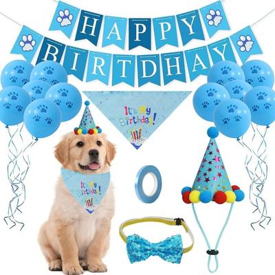 Cute Pet Birthday Party Set Cartoon Decorative Cat Birthday Hat Bow Tie Dog Sequins Hat Soft Dog Birthday Triangle Scarf