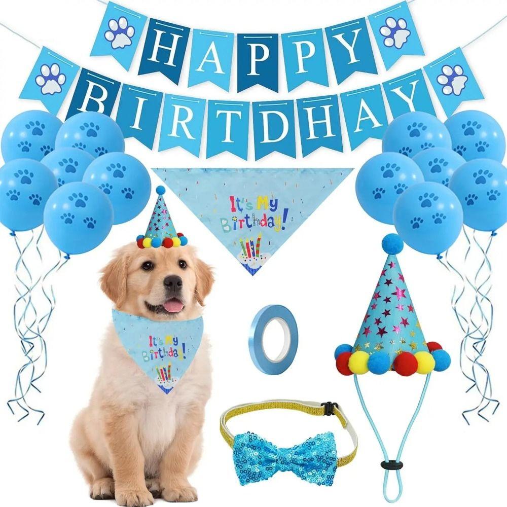 Cartoon Dog Birthday Bib and Party Hat Decorative Pet Birthday Decorations Set  Pet Accessories