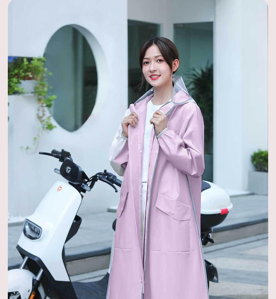 Women's Long Single-Piece Stormproof Raincoat with Electric Battery for Adults