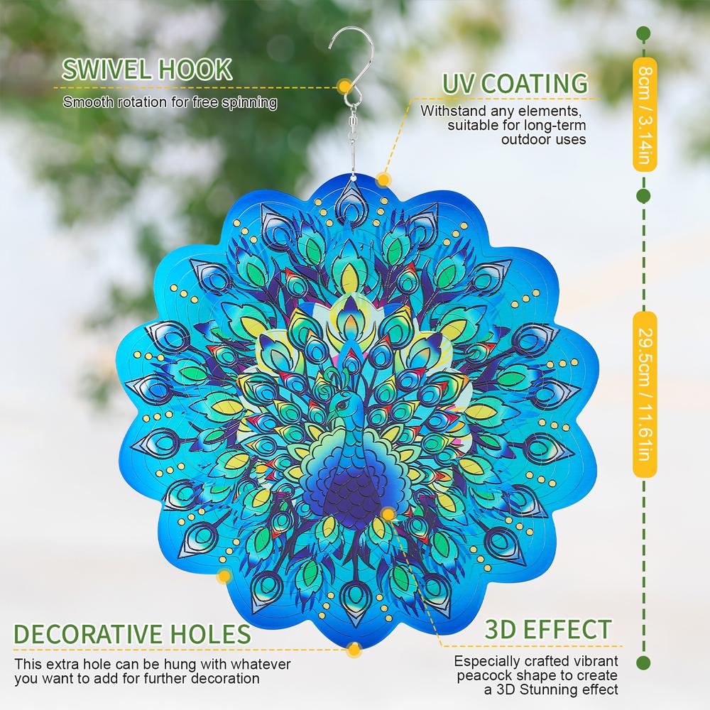 

1pc Stainless Steel Peacock Wind Spinner - 360° Rotation Kinetic Wind Catcher Sculpture for Outdoor Patio Yard Decoration, Metal Wind Chime Type A (30cm)