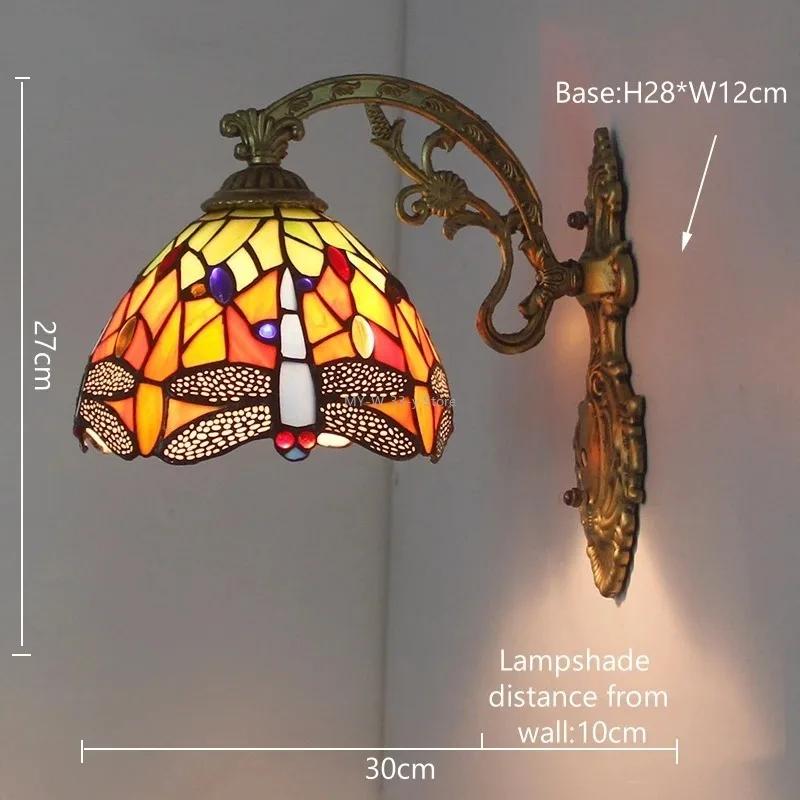 Vintage Baroque Stained Glass Lampshade Stained Glass LED Wall Lamp Wall Light Aisle Corridor Balcony Sconce Lighting  (No Bulb)